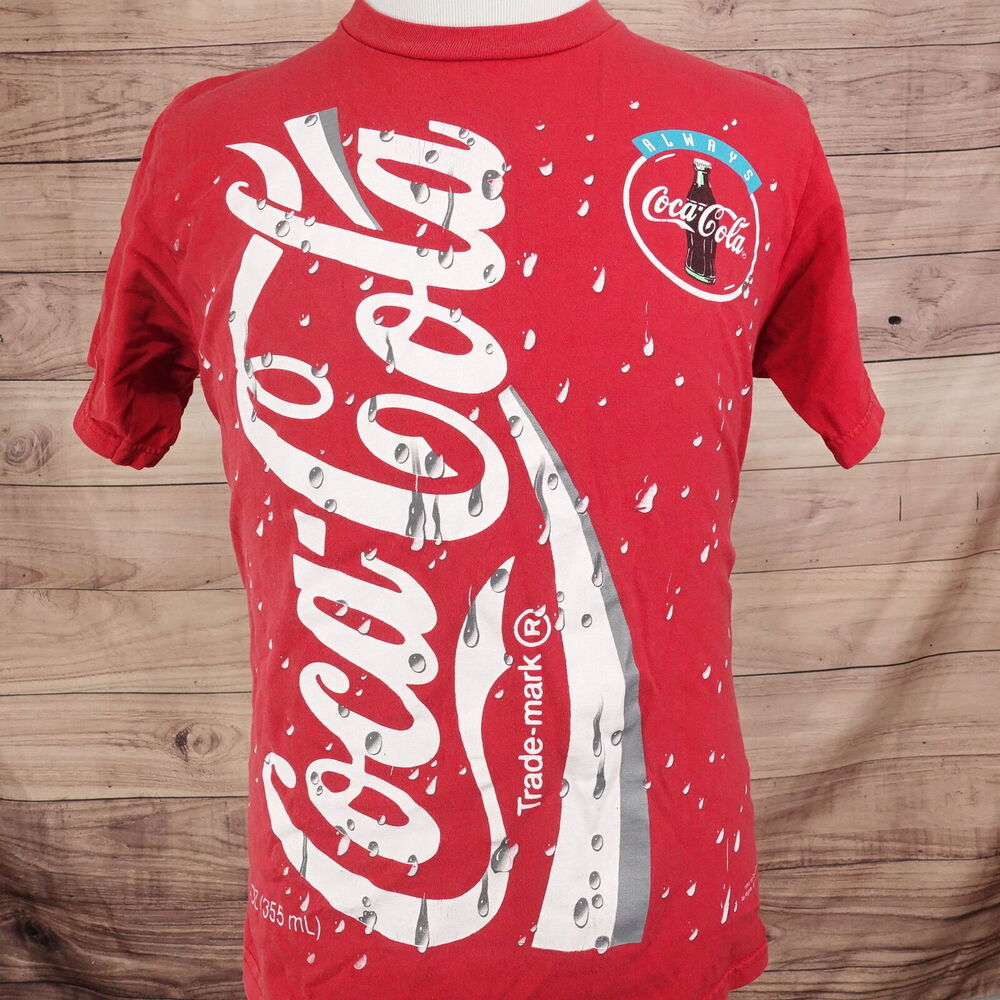 VINTAGE COCA COLA COKE AOP 1994 SODA PROMO USA MADE TSHIRT SZ L 90s